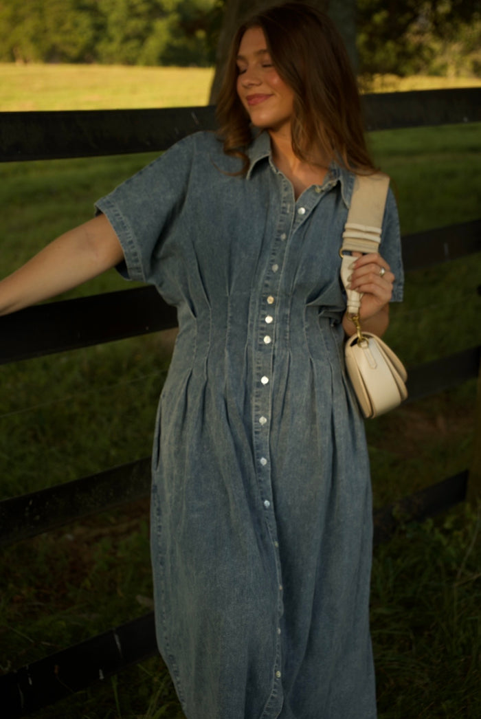 DELILAH DENIM MIDI DRESS
