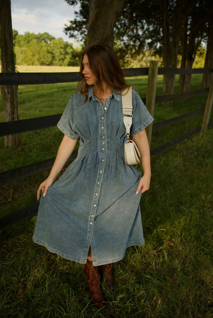 DELILAH DENIM MIDI DRESS